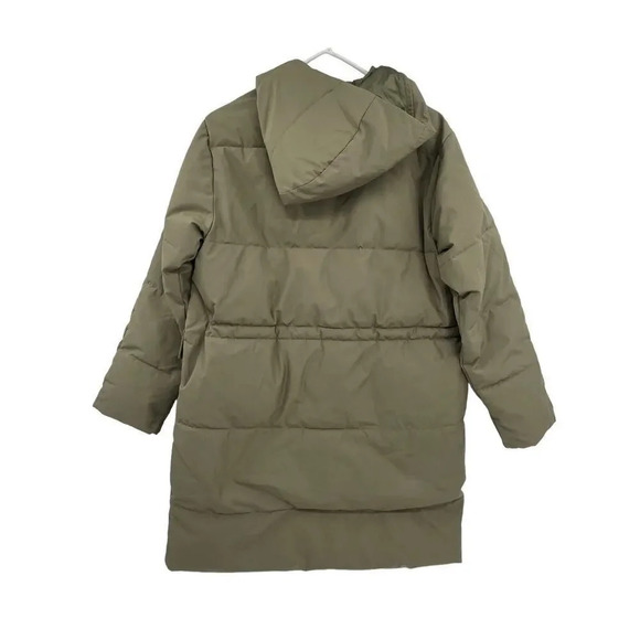 Everlane Women S The ReNew Long Puffer in Kalamata Green Primaloft Hooded Coat - Picture 8 of 13